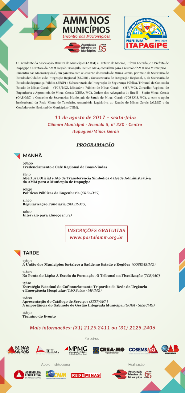 CONVITE E PROGRAMAÇÃO AMM NOS MUNICÍPIOS ITAPAGIPE
